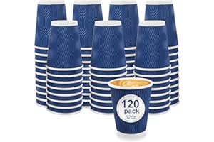 Coffee Cups, RAZCC 120 Pack 12 oz Disposable Insulated Paper Cups, Corrugated Kraft Ripple Wall Cup Suitable for Hot and Cold