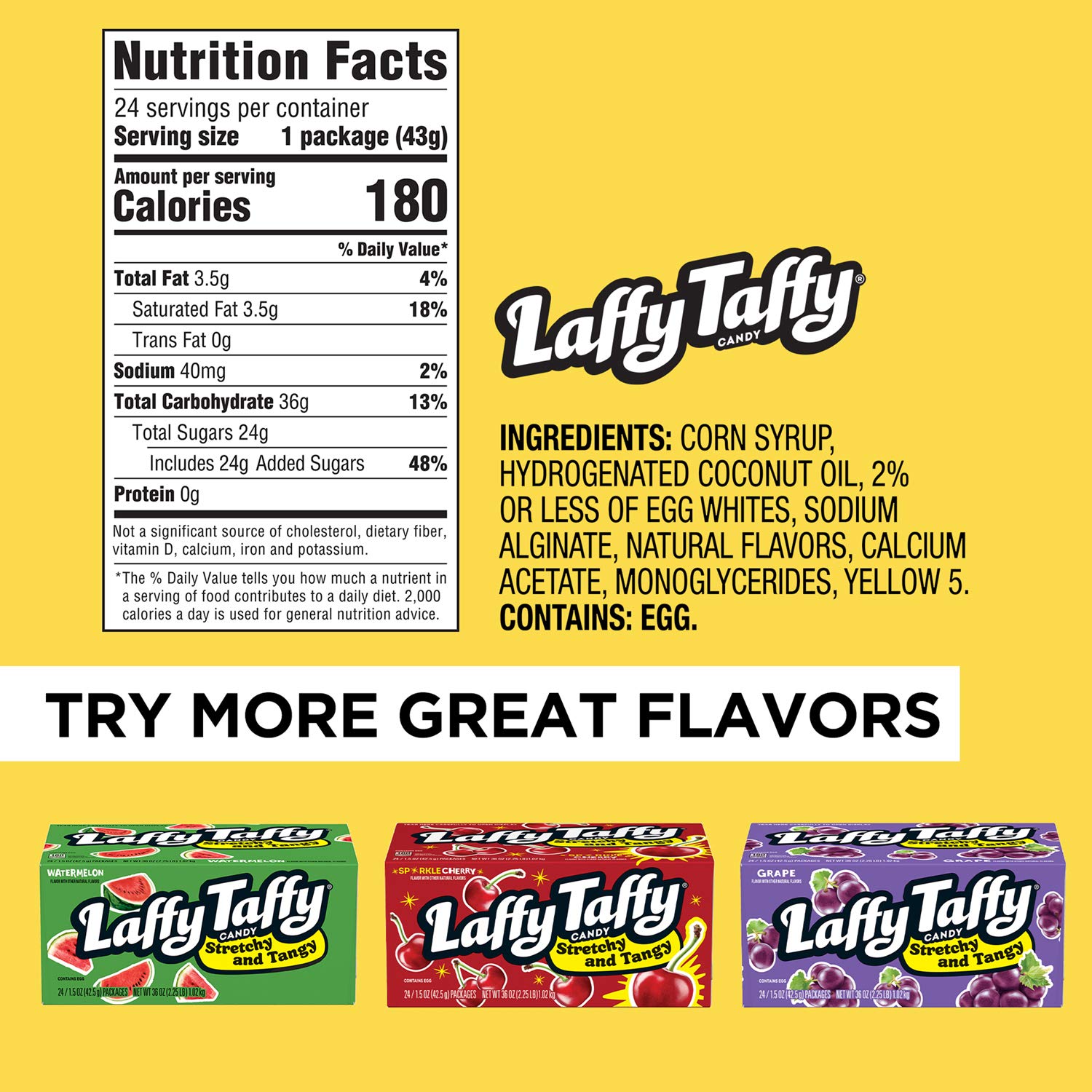 Laffy Taffy Stretchy & Tangy Banana, 1.5 Ounce, Pack of 24 : Taffy Candy : Grocery & Gourmet Food