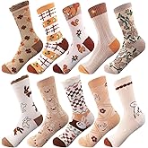 Glitopper 10 Pairs Womens Cute Cottagecore Floral Crew Socks 3D Flower Embroidered Cotton Vintage Socks Gifts