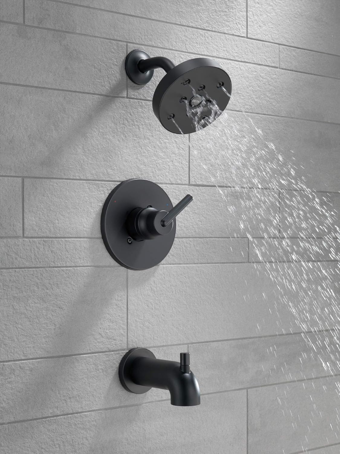 Delta Faucet Trinsic 14 Series Single-Function Tub and Shower Trim Kit with Single-Spray H2Okinetic Shower Head, Matte Black T14459-BL (Valve Not Included) - - 