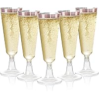 MATANA 24 Premium Elegant Plastic Champagne Flutes with Rose Gold Rim, 150ml - Reusable Toasting Glasses, Cocktail Prosecco G