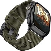 Rugged Tactical Nylon Bands Compatible with Apple Watch Ultra 2/1 49mm for Men, Military Sport Strap for iWatch 10 46mm,9 8 7 45mm, SE 6 5 4 44mm, Army Green/Black