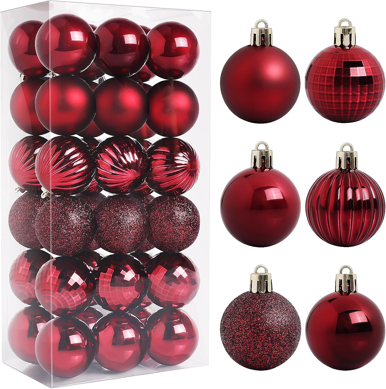 Ornaments - TranquilBliss Shatterproof Christmas Ball Ornaments, 36 Packs, 1.57 Inch Red Bulbs for Tree and Wreath Decor