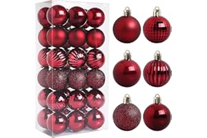 TranquilBliss Shatterproof Christmas Ball Ornaments, 36 Packs, 1.57 Inch Red Bulbs for Tree and Wreath Decor