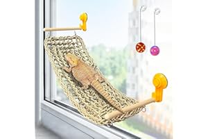VCEPJH Bearded Dragon Hammock Large Reptile Window Perch Seagrass Climbing Tank Accessories Lizard Lounger Bed with Powerful Suction Cups Bearded Dragon Toys for Gecko Chameleon Basking (19.68 * 7.87)
