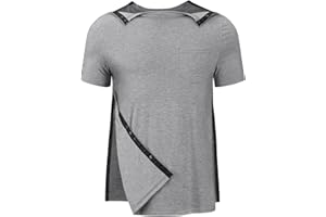 Tfovorlein Men's Post Shoulder Surgery Recovery Shirts Tear Away Short Sleeve Full Open Side Snap Dialysis Chemo Clothing