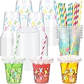 Qinyoung 60 Pack 14 oz Easter Cups with Lids Straws and Liners Bunny Plastic Disposable Rabbit Eggs Cups Bulk Easter Eggs Party Cups for Spring Easter Party Supplies Beverage Cold Drinking