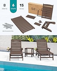 SERWALL Patio Chaise Lounge Chair, 78'' Long HDPE 5