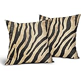 Vrysenium Brown Zebra Print Pillow Covers 18x18 Inch Set of 2 Tiger Print Cotton Linen Decorative Throw Pillow Case Animal Print Cushion Cover for Bedroom Sofa Living Room Chair Home Decor