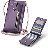 Casecond Small Crossbody Bag Cell Phone Purse for Women Men Leather Mini Shoulder Bag Wallet Case with Card Holder Slot Pouch Neck Strap Lanyard for All Smartphones iPhone 15 Samsung up to 7.3" Puple
