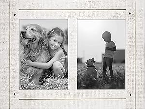 Americanflat 5x7 Double Picture Frame in Aspen White - Textured Wood and Polished Glass - Horizontal and Vertical Formats for Wall and Tabletop