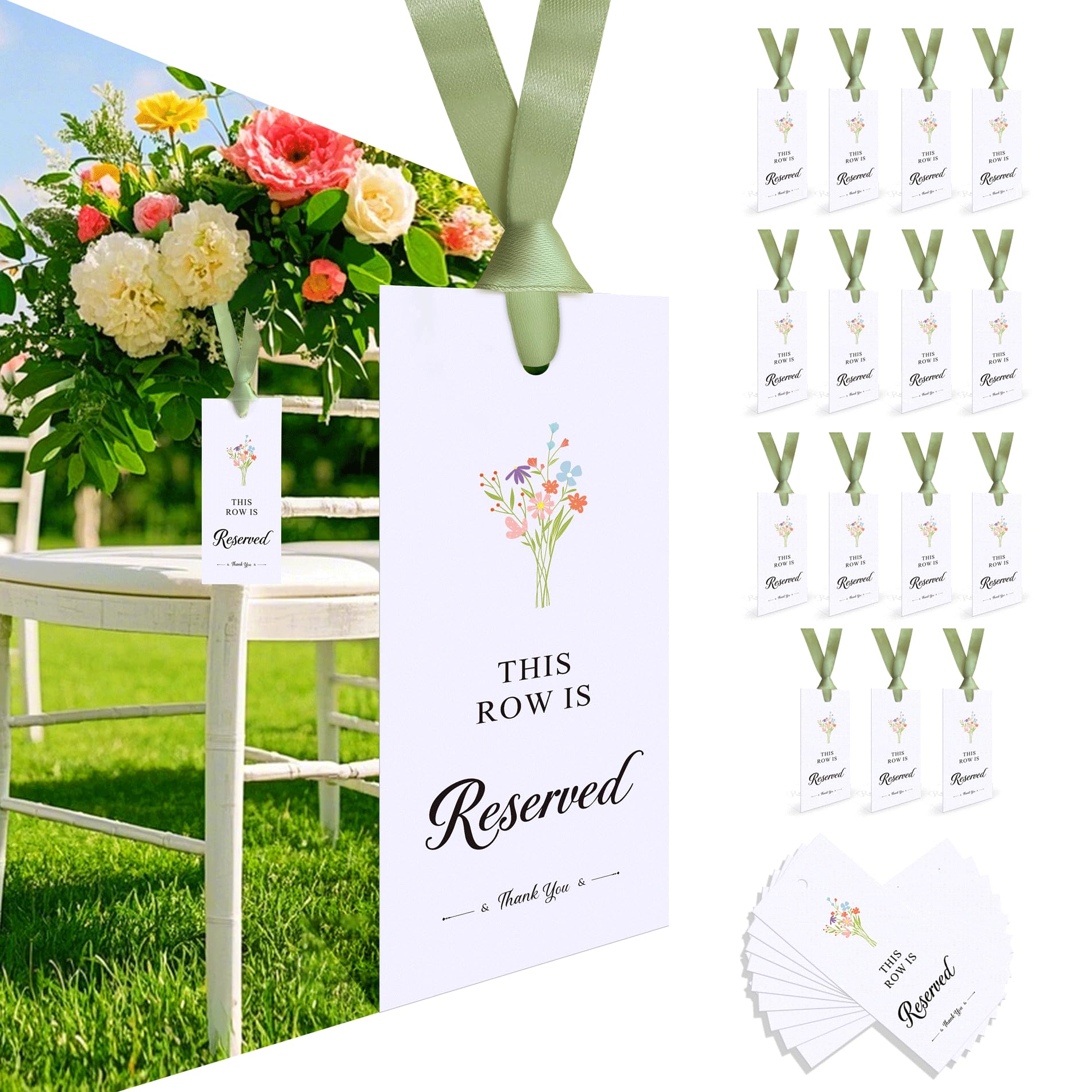 Photo 1 of 15 Pack Reserved Signs for Wedding Chairs Ribbon,This Row is Reserved Hanging Reserved Seating Signs for Church pews for Wedding Ceremony Party Event (Sage Green)