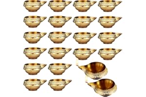 Retisee 20 Pcs Kuber Diya for Diwali Decoration Brass Metal Oil Lamp Traditional Diwali Diya Vilakku with Storage Box to be Used with Cotton Wick or Roli for Puja Pooja Indian Deepawali Gift Items