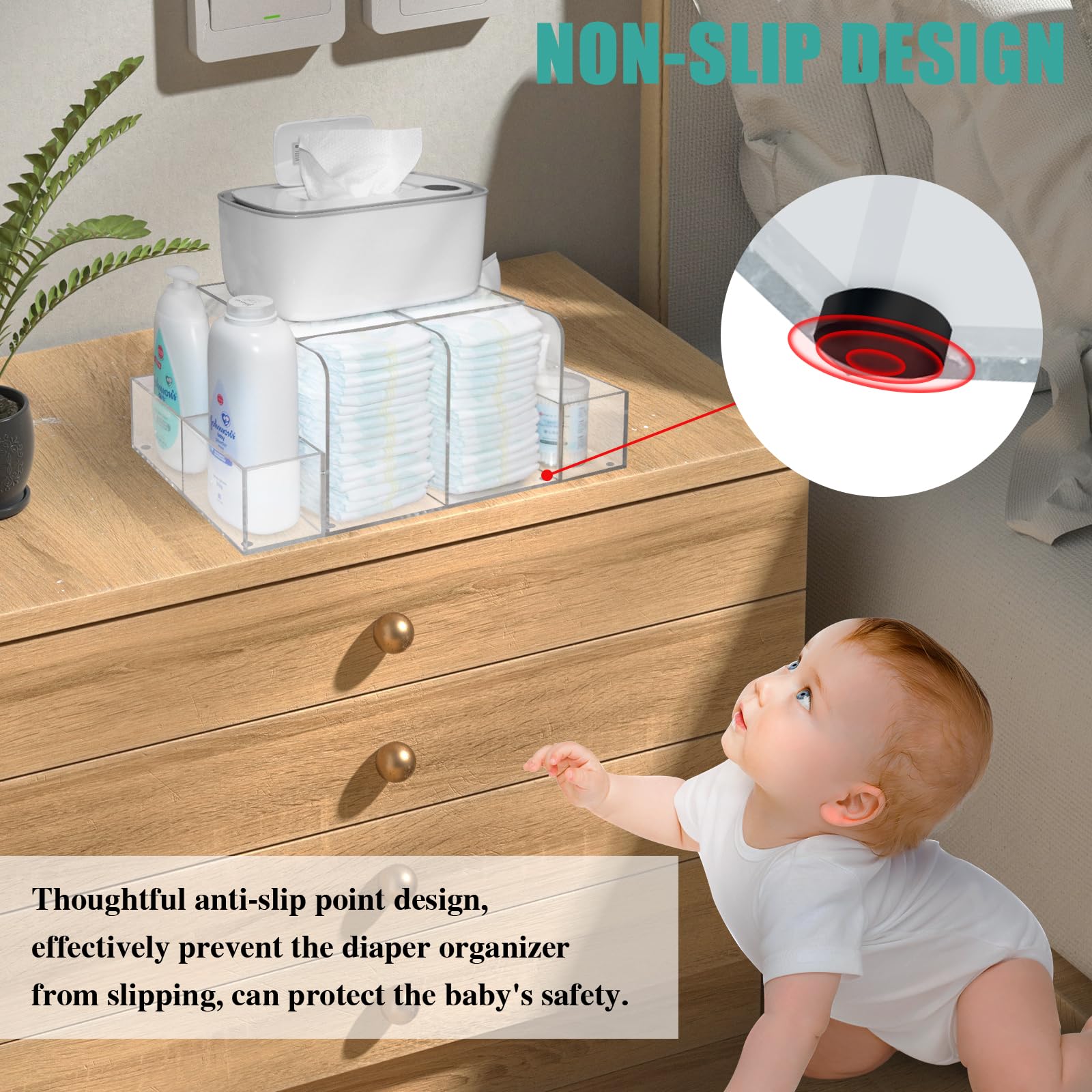 GILPWA Diaper Caddy, Baby Changing Table Organizer, Detachable Clear Acrylic Diaper Storage for Wipe Dispenser, Wipe Warmer and other Diapering Essentials