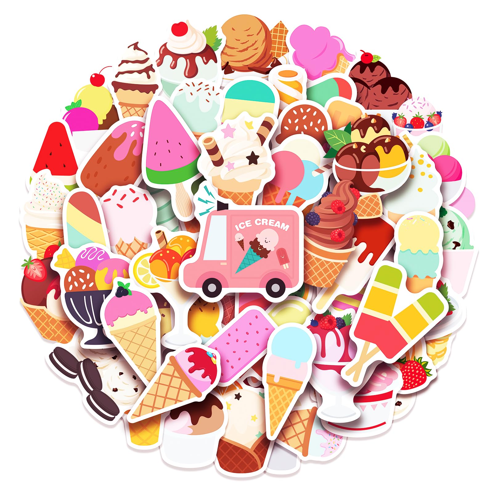 Photo 1 of 100 Pack Ice Cream Stickers,Ice Cream Party Favors, Birthday Decorations Gifts