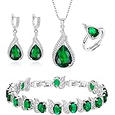 BriLove Jewelry Set for Bride, Sparkling Water Drop Cubic Zirconia Crystal Pendant Necklace Leverback Earrings Tennis Bracelet Adjustable Ring Gift for Wedding/Birthday/Mother's Day/Christmas