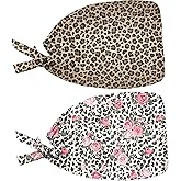 Babrukda 2 Pack Scrub Cap with Sweatband Adjustable Tie Back Turban Hat Headgear Beanie for Women Men Working Cap