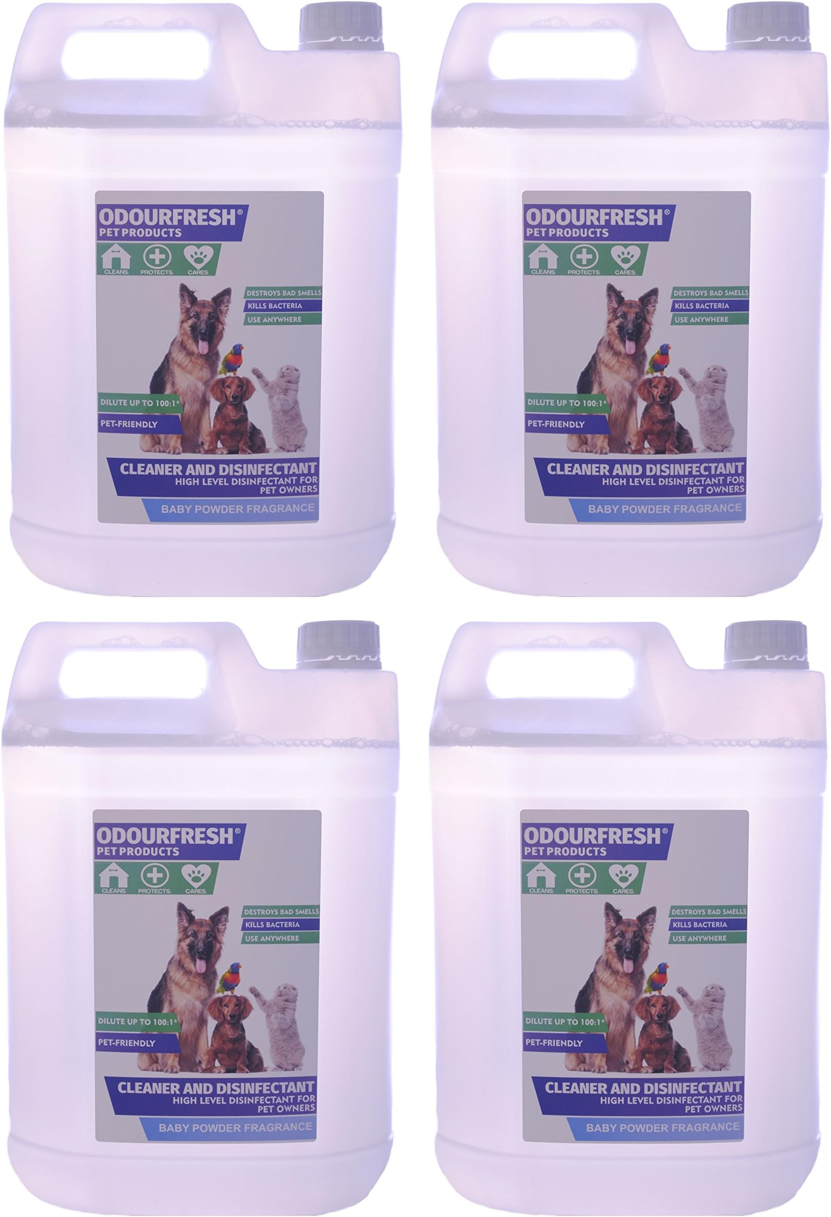 Odourfresh 4x5L Baby Powder Pet Disinfectant - High Level Disinfectant, Kennel Cleaner & Deodoriser