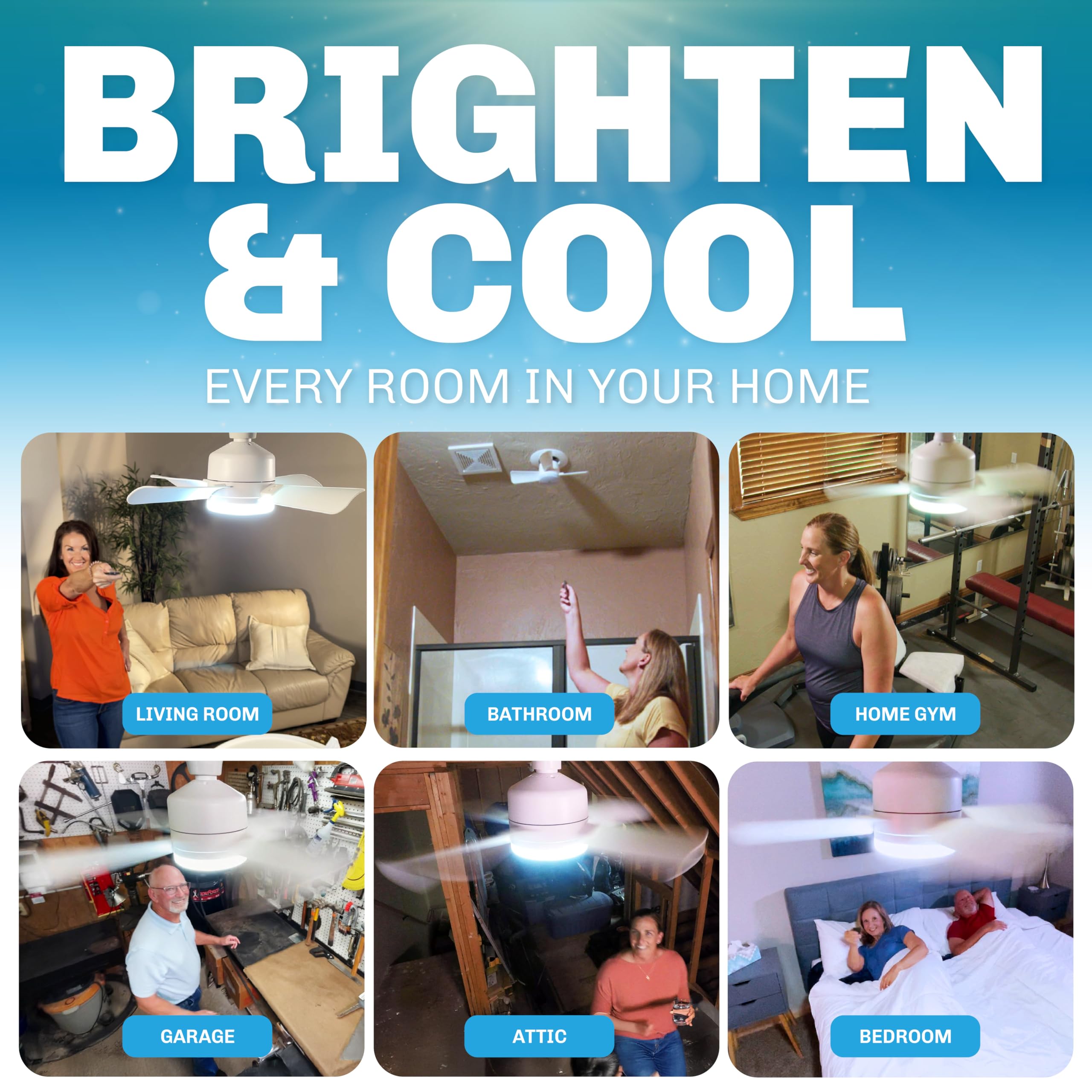 Bell+Howell Socket Breeze Socket Fan Light with Remote, Portable Small Ceiling Fans with Lights for Bedroom, Kitchen, Living Room, Ceiling Fan with Light 3500K, 1000 Lumens, Screws into E26/E27