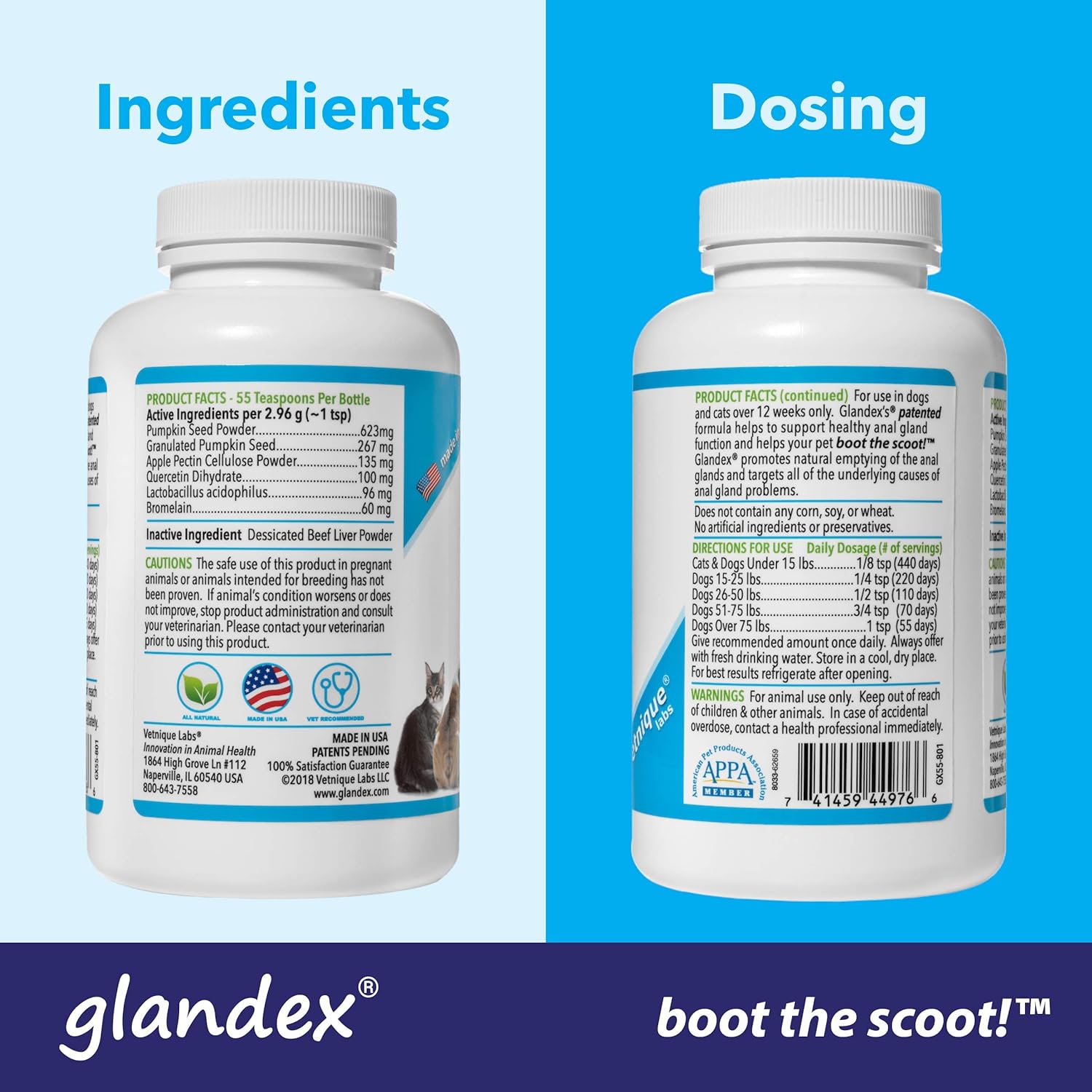 Glandex Dog Cat Anal Gland Sac Fiber Supplement with Pumpkin, Digestive