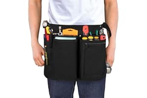 Rexmica Waist Tool Apron with Multiple Pockets, Canvas Half Apron with Adjustable Waist Straps for Men and Women, Work Apron for Woodworkers, Electrician, Mechanics, Gardener, Black