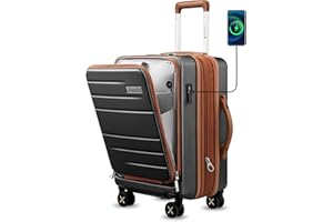 LUGGEX Carry On Luggage 22x14x9 Airline Approved, Expandable Polycarbonate Suitcase with Front Pocket and USB Port (Black, 20 Inch, 36.1L)