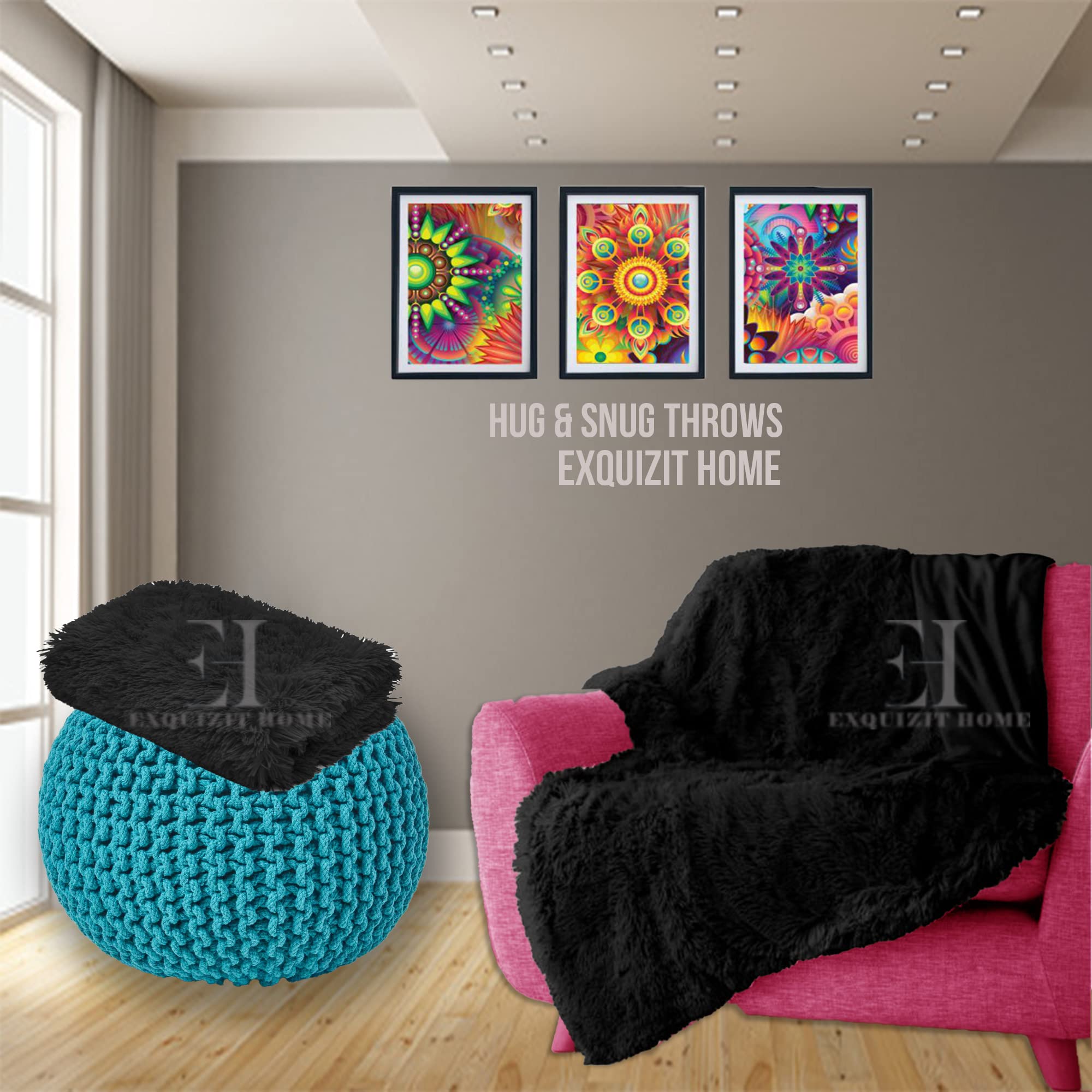 Luxury Hug and Snug Cuddles Fluffy Faux Fur Sherpa Teddy Fleece Reversible Throw Sofa Bed Super Soft Warm and Cosy Blanket Throw Black 150cm x 200cm Approximate