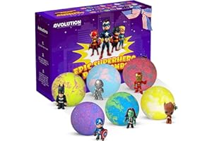 EvolutionUSA Purple Epic Superhero Bath Bombs for Kids, 6 Super Hero Bath Bombs with Toy Inside, Lush Childrens Bathbombs, Organic Bathbomb with Surprise Inside, Fizzy Fun Superhero Bath Balls