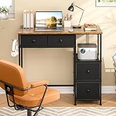 3IngSeagulls Small Computer Desk with 4 Fabric Drawers, Simple Writing Desk for Home Office, Compact Study Desks for Small Spaces, Kids Desk Study for Bedroom, Rustic Brown