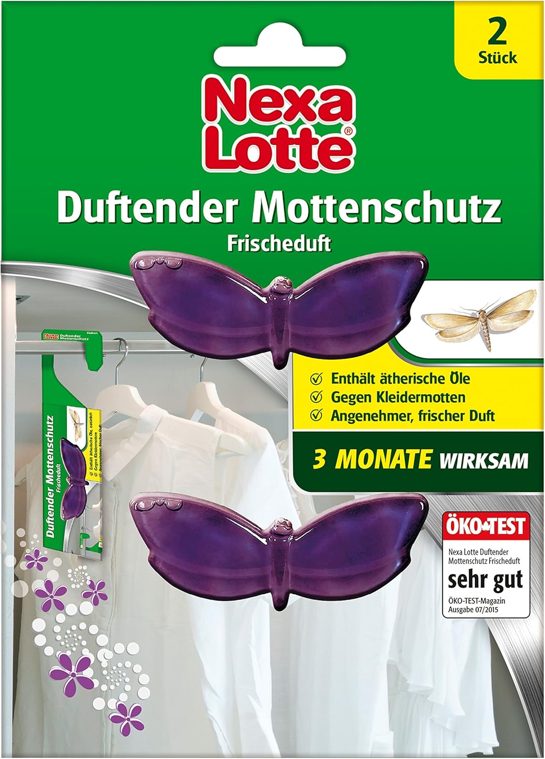 Nexa Lotte Duftender Mottenschutz, bekämpfend und abwehrend, 3 Monate Langzeitwirkung, 2 Hänger