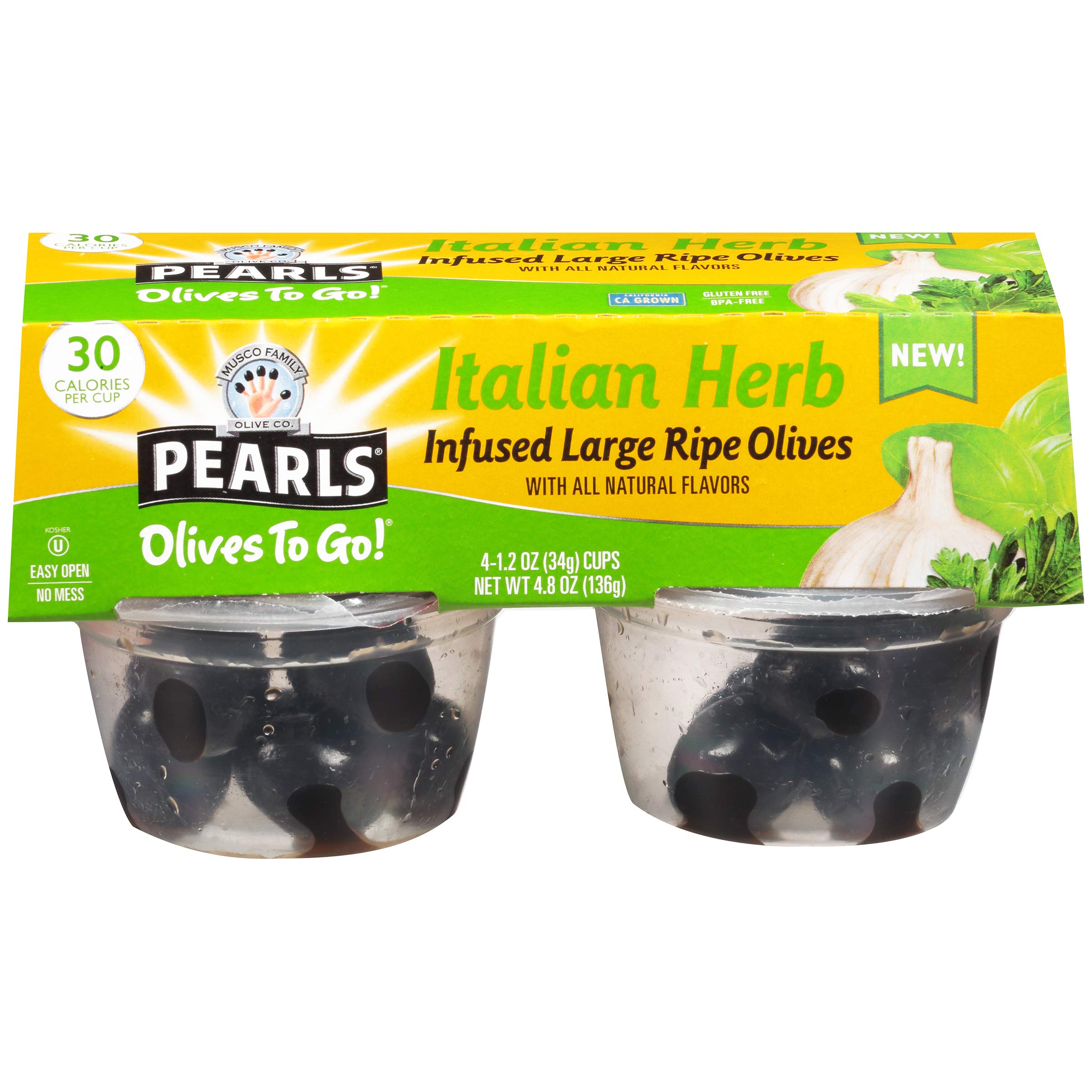 Pearls Olives to Go! 1.2 oz. Infused Olives Italian Herb Flavor, 24