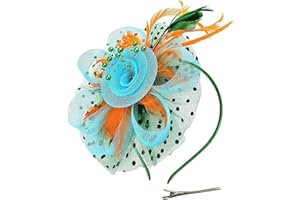 QIYIFAN Women's Feather Mesh Flower Fascinator with Headband and Clip Wedding Tea Party Kentucky Derby Fascinator Hats