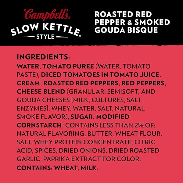 CAMPBELL’S SLOW KETTLE STYLE ROASTED RED PEPPER & SMOKED GOUDA BISQUE, 15.5 OZ. TUB (PACK OF 8)
