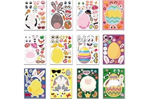 BBPOOL 24 Sheets Easter Stickers Make a Face Stickers for Kids DIY Easter Egg Bunny Sticker Sheet for Boys Girls Children Easter Party Supplies Exchange Gifts