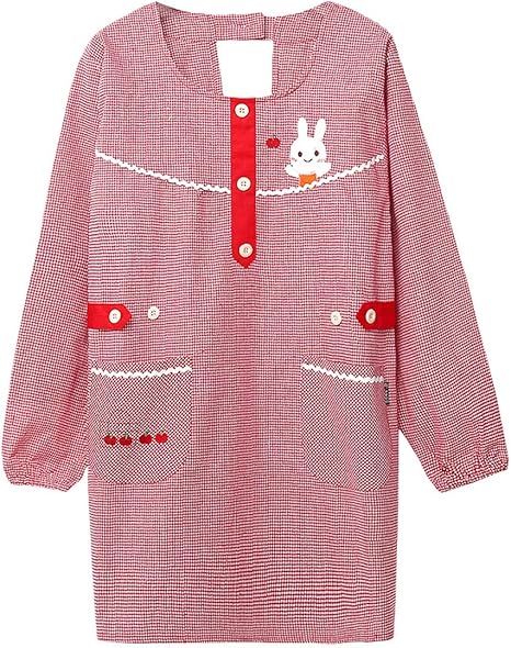 Amazon ボラ キキ Bole Kk 割烹着 エプロン 女性用 かっぽう着 スモック 保育 エプロン 長袖 ロング おしゃれ ガーデニング かわいい 介護 ポケット 防水 チェック柄 赤 エプロン オンライン通販