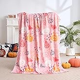 YHITBG Halloween Pumpkin Throw Blanket Cute Cozy Ghost Blanket for Kids Women Men Spooky Fall Throw for Couch, Bed, Living Room, Office, Travel, Halloween Decor 50 x 60 Inch Pink