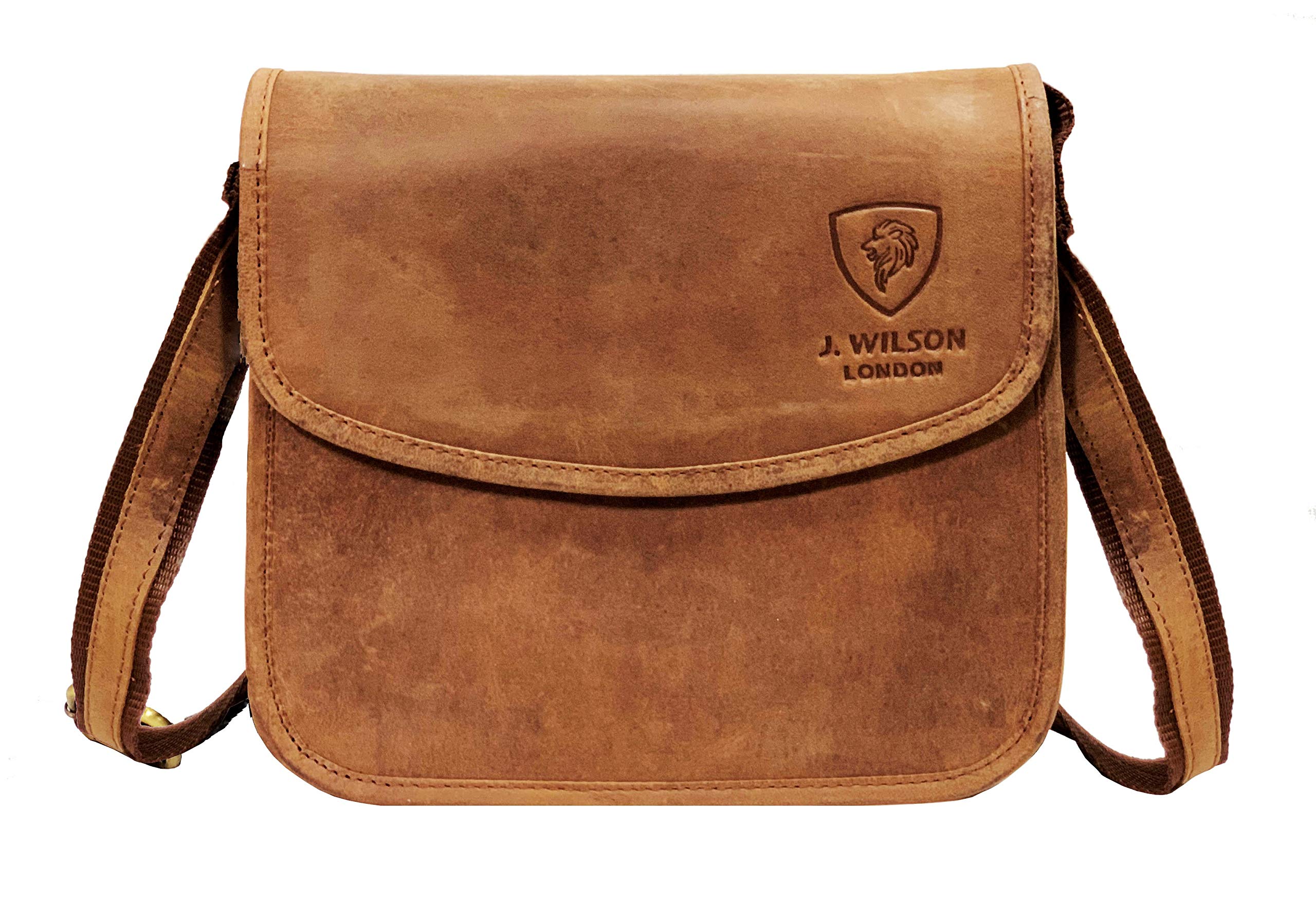 J. Wilson London Satchel Bag Women Leather Crossover 2 Litres (Distressed Reddish Brown)