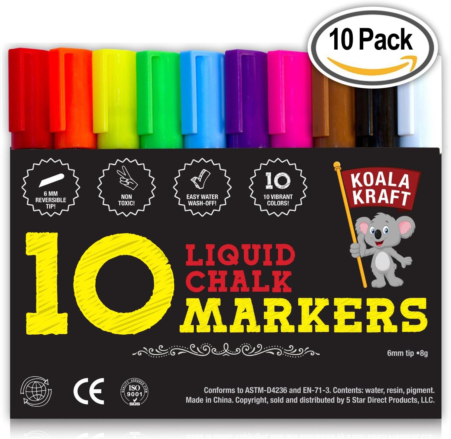 Koala Kraft Liquid Chalk Colored Pen Markers (10 Pack) – Classroom & Craft Art Supplies for Kids, Teens & Teachers