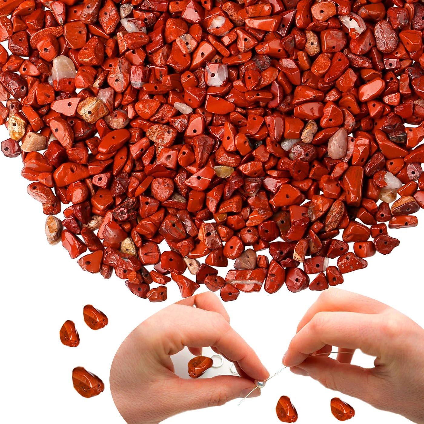 XIANNVXI 400 Pcs Drilled Red Agate Carnelian Beads for Jewelry Bracelet Making,5-8mm Irregular Tumbled Gemstone Chip Loose Craft Red Beads for Crafting