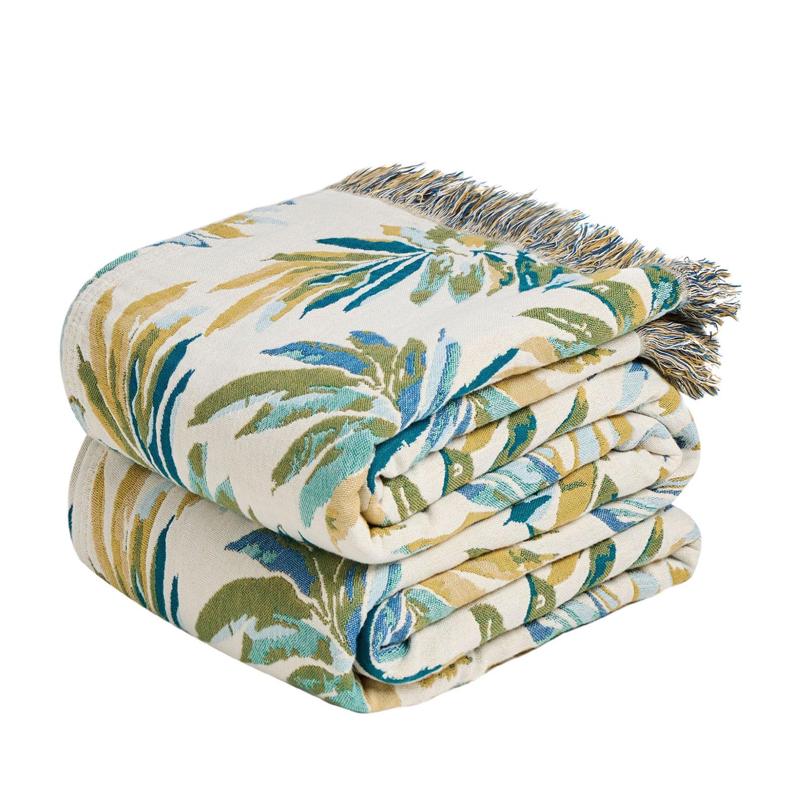 LUTBM Boho Throw Blanket for Couch Sofa Chair Cotton Blankets for Bedroom Living Room All Season Soft Lightweight Reversible Leaves Embroidery Decorative Throws 50"x 60" Home Decor Image