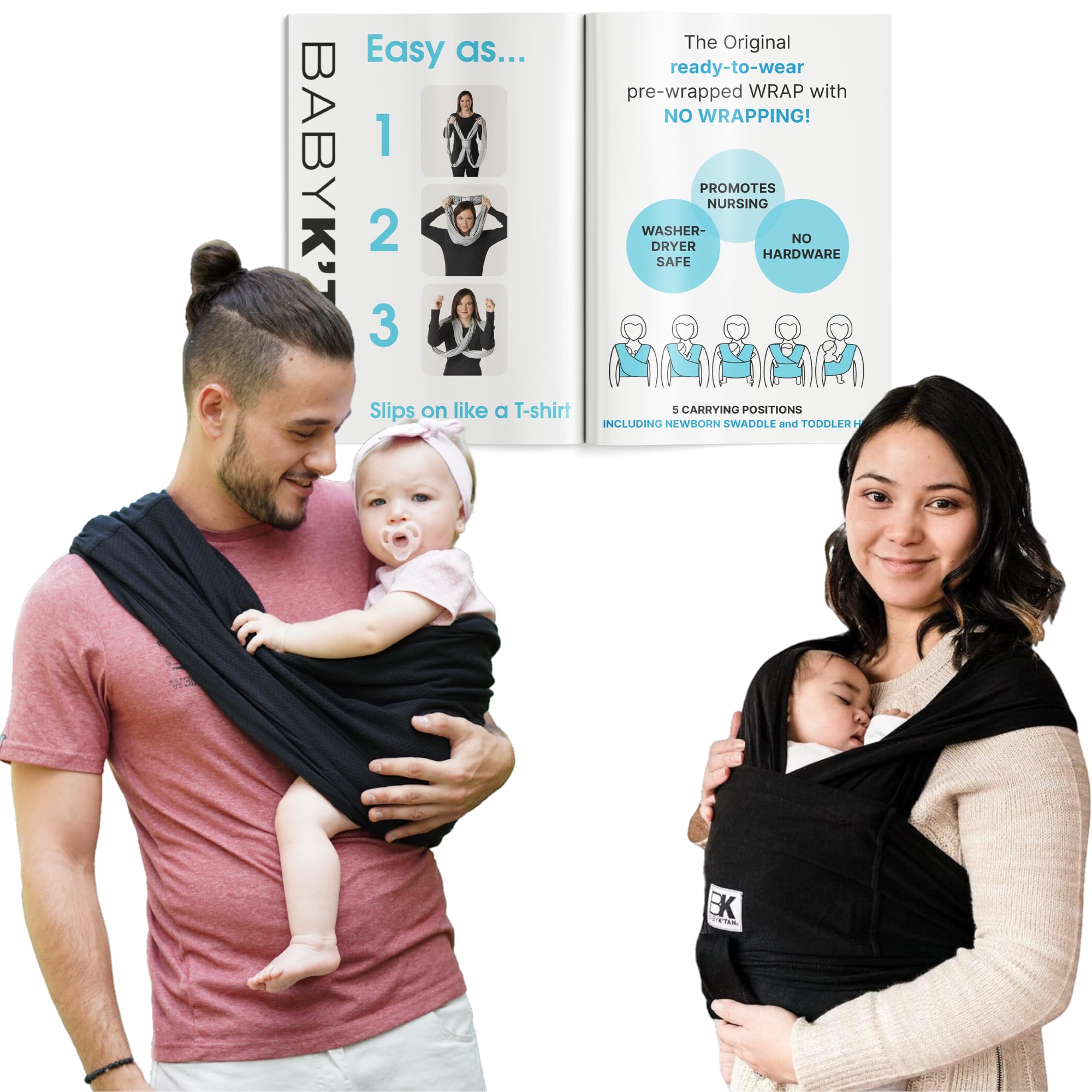 Original Baby K'tan Baby Carrier: #1 Easy Pre-Wrapped, Soft, Slip-On, No  Rings, No Buckles in Baby Sling