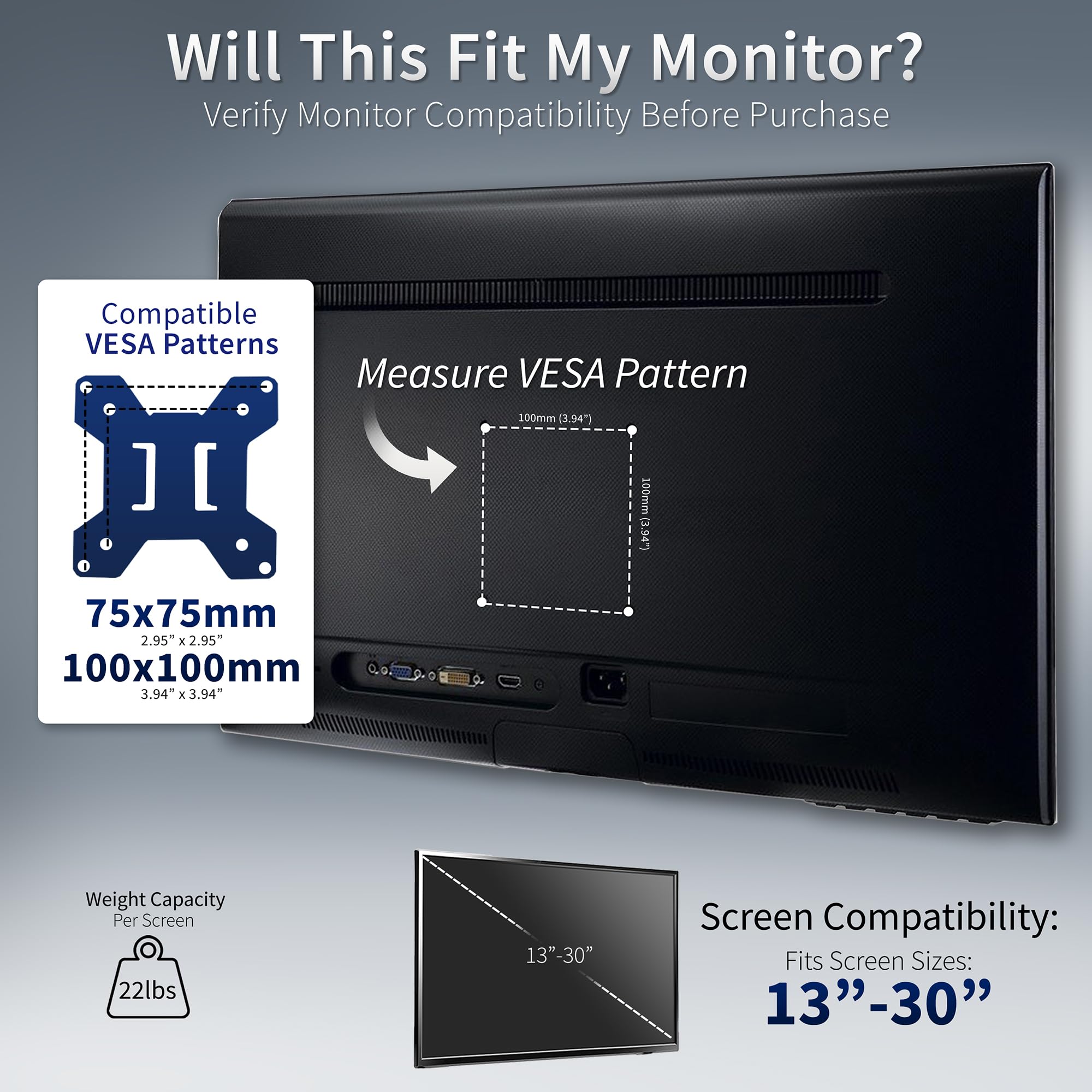 VIVO Dual Monitor Desk Mount, Holds 2 Computer Screens up to 30 inches and 22lbs Each, Heavy Duty Fully Adjustable Steel Stand with C-Clamp and Grommet, Black, STAND-V002