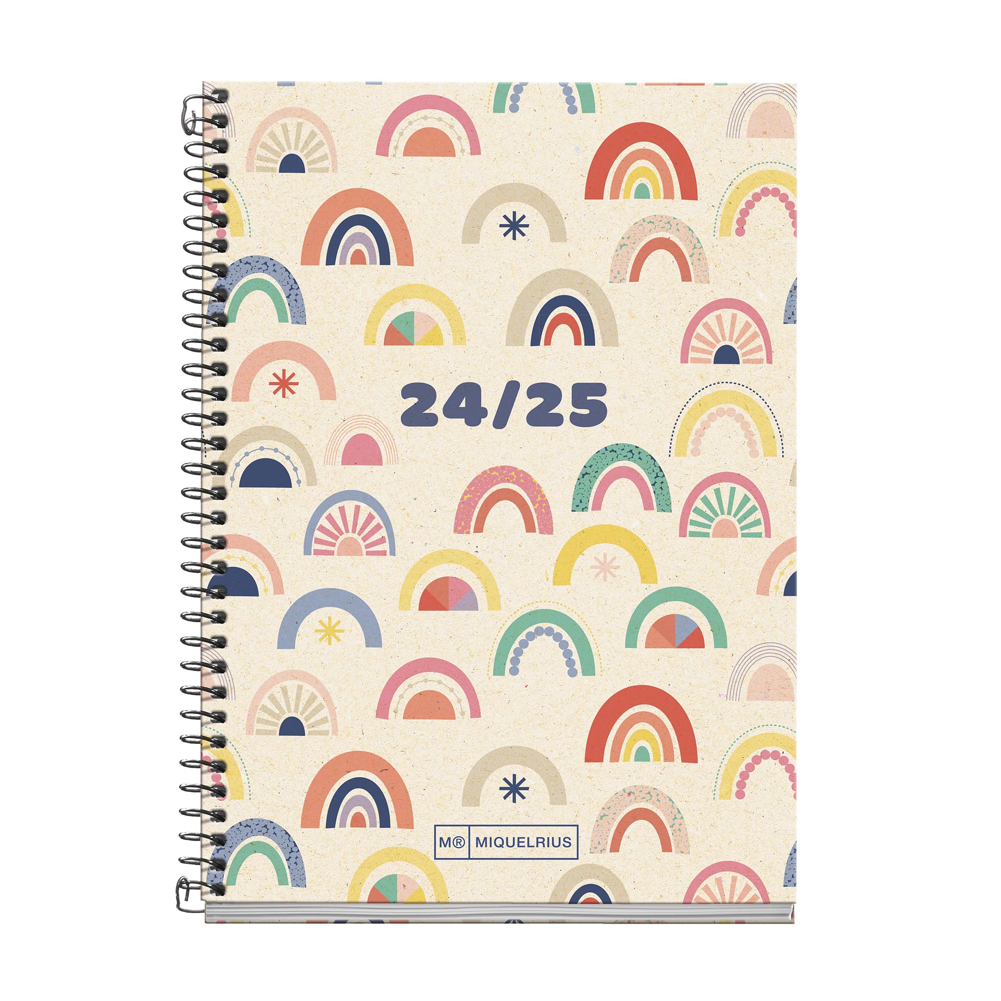Miquelrius - School Diary 2024-2025, September 2024 to June 2025, Size 117 x 174 mm, Day Page, Recycled Cover, Spanish and English, Recycled Paper Diary, Eco Rainbow Design