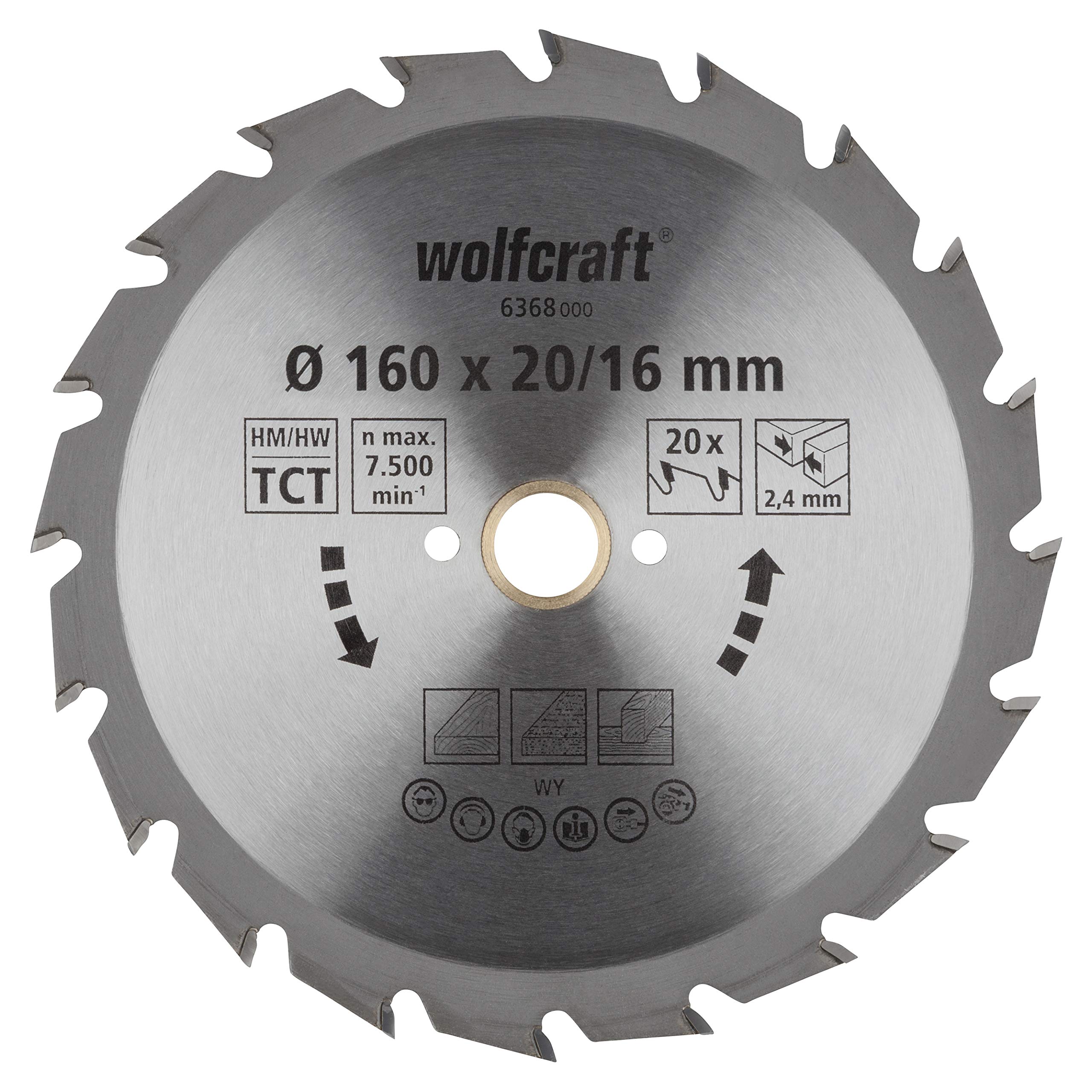 wolfcraft TC Circular Hand Saw Blade, Green Series I 6368000 I Fast, Medium-coarse cuts