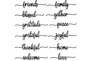 BORAMDO Thanksgiving Script Wood Word Cutout Plate Decoration Signs 12Pcs, Thankful Grateful Blessed Gather Family Wooden Sign Home Decor Wall Art Table Decorations, Rustic Letter Place Setting Sign (Black)