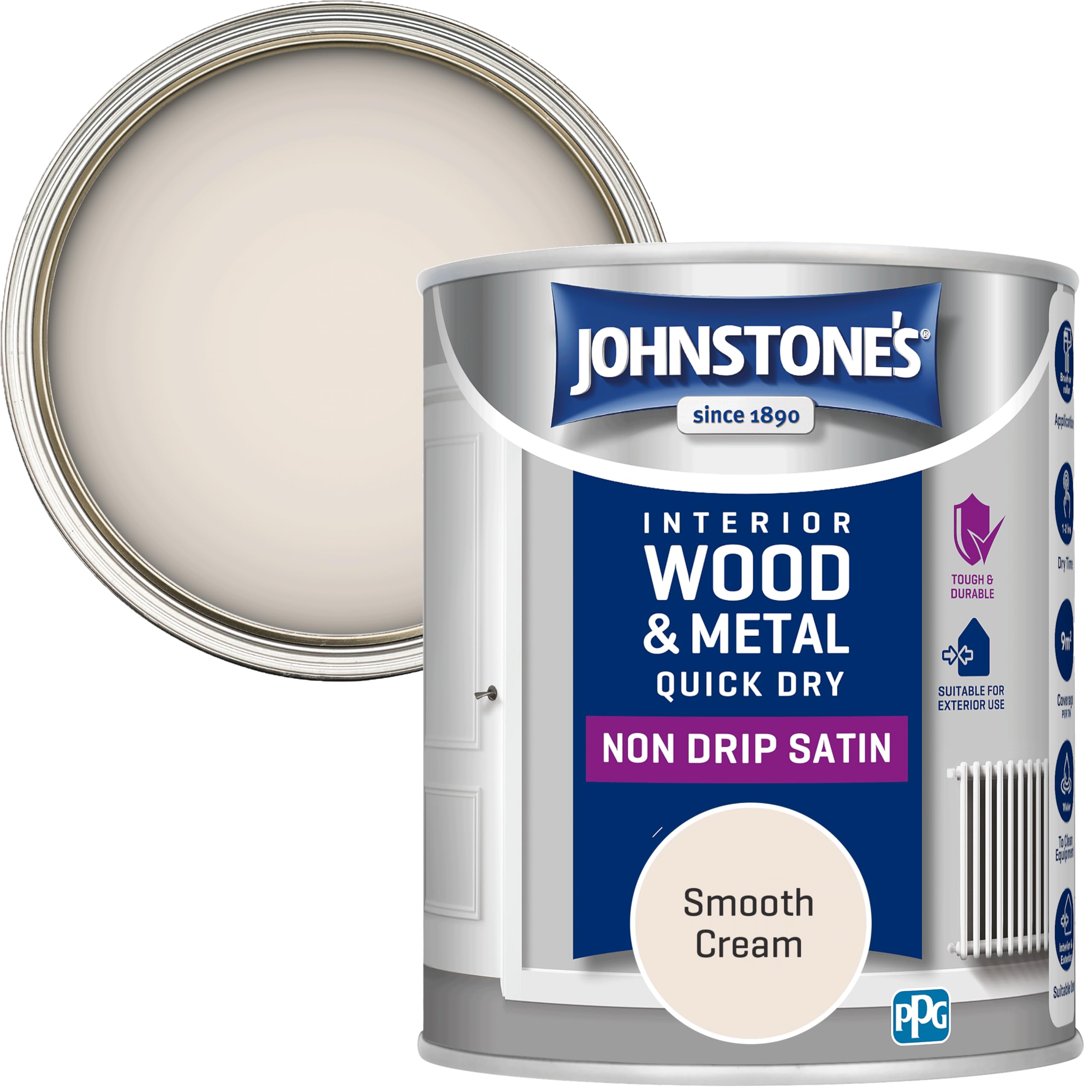 Johnstone's - Wood & Metal Paint - Satin Finish - Smooth Cream - 750ml - Water Based - Non Drip & Quick Drying - Radiator Paint - Low Odour - Dry in 1-2 Hours - 8m2 Coverage per Litre