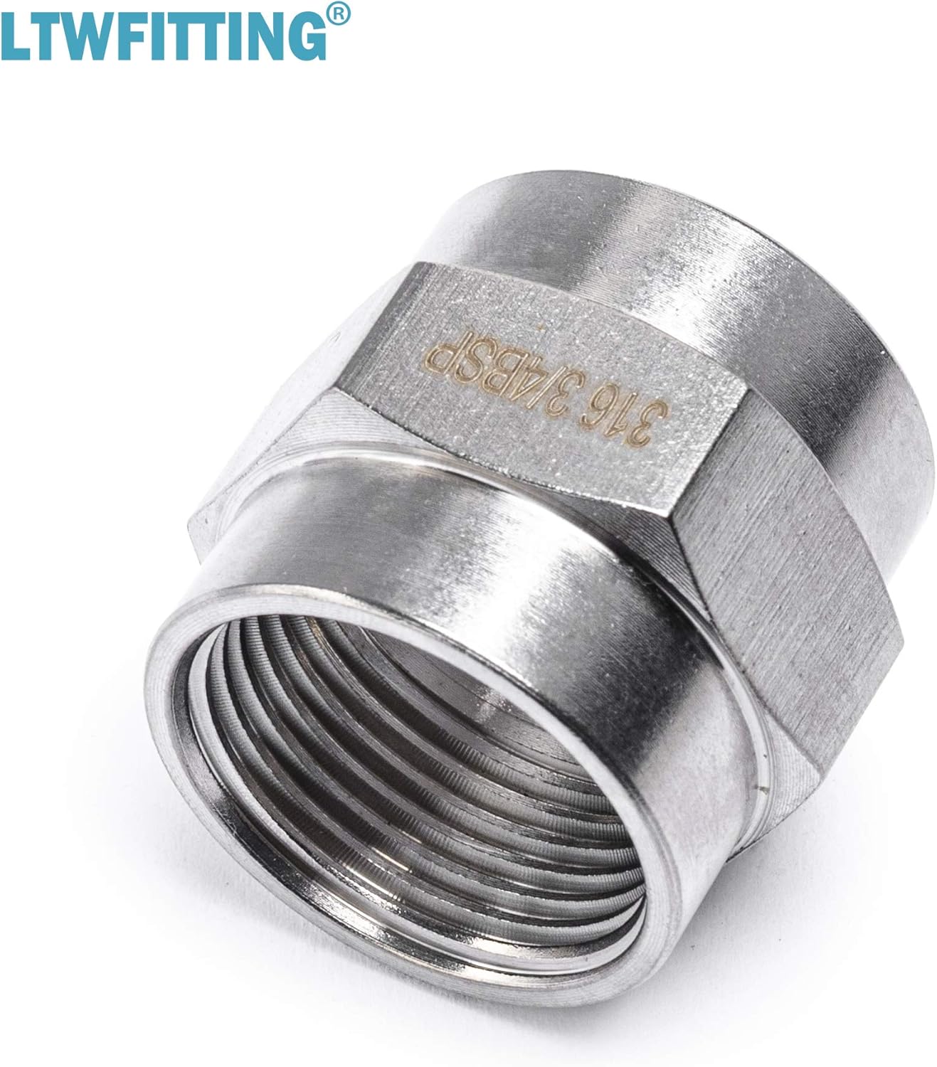 LTWFITTING Stainless Steel 316 BSP Pipe Fitting 3/4-Inch Female BSPP Coupling Air Fuel Boat (Pack of 5) - Image 3