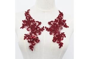 SEMCICOR Pair of Embroidery Sequin Lace Patches Sew On Appliques for Wedding Dress Clothes Dress Hat Jeans Sewing Applique