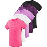 Star Vibe 5 Pack Girl's Shirts Athletic Short Sleeve Dry-Fit T-Shirts Crew Neck Active Sports Tops for Kids Teen 5-14 Years