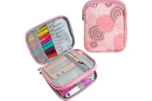 ONBAGLST Crochet Hook Case Without Hooks and Accessories, Zipper Storage Organizer Bag with Pockets for Various Crochet Needles/Knitting Accessories/Crochet Hook Kit Tools, Medium, Easy to Carry (Pink)
